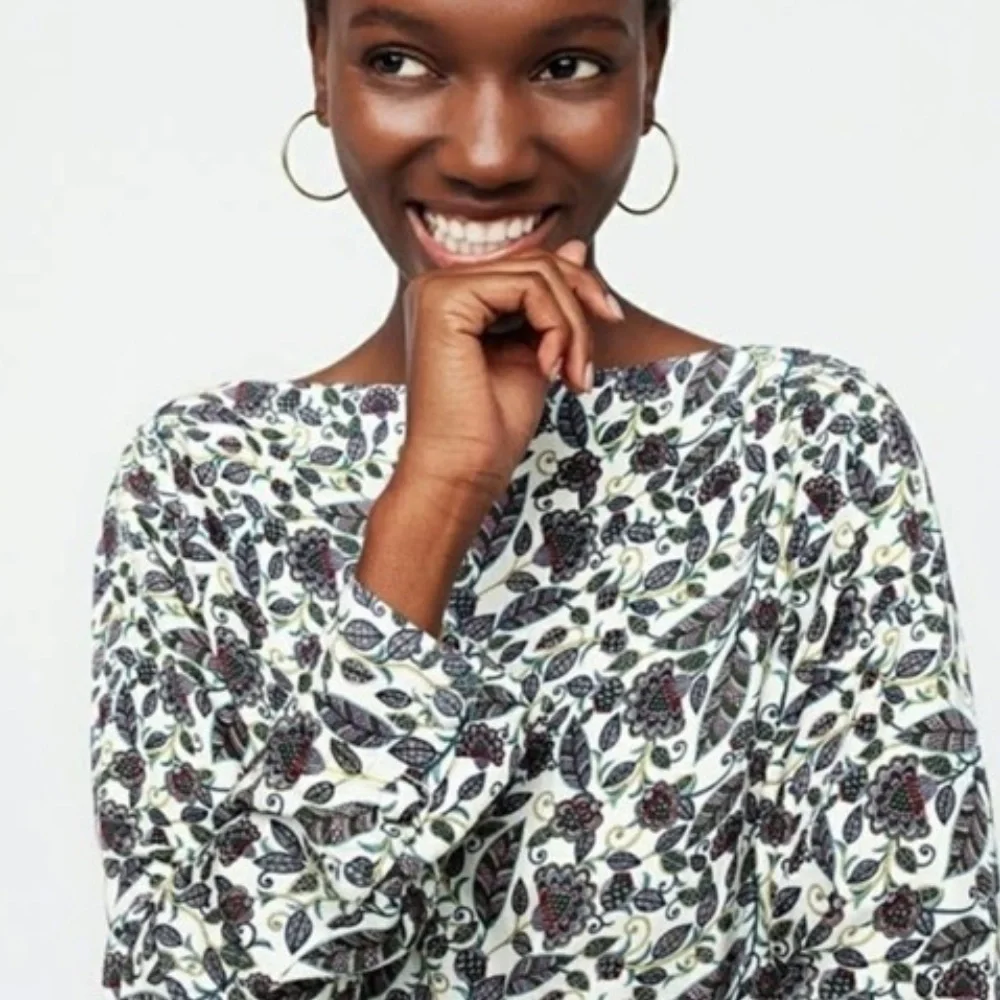 J. Crew floral drapey boatneck blouse